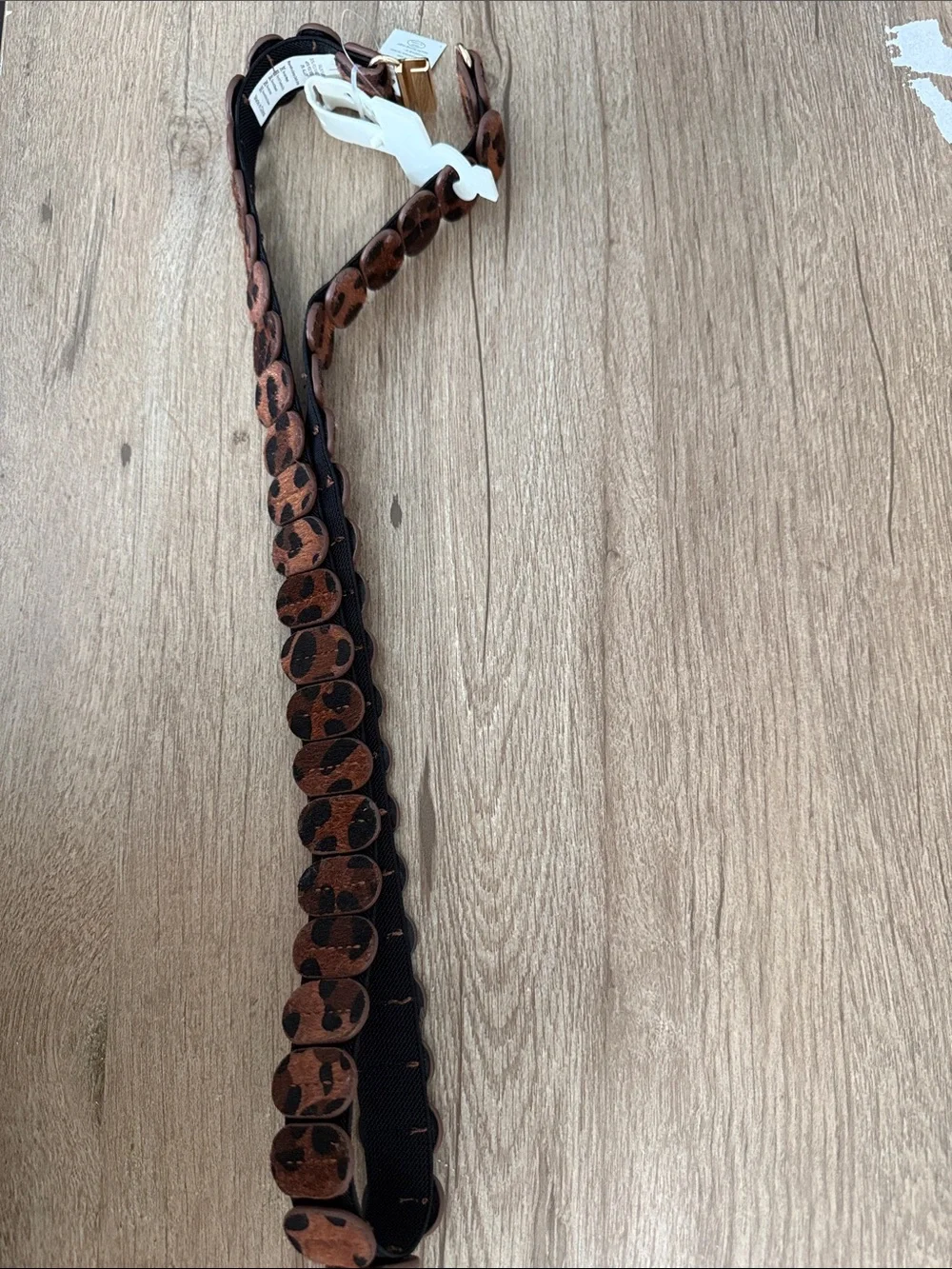 Rachel Zoe Brown Leopard Look Belt with Gold Buckle, L/XL